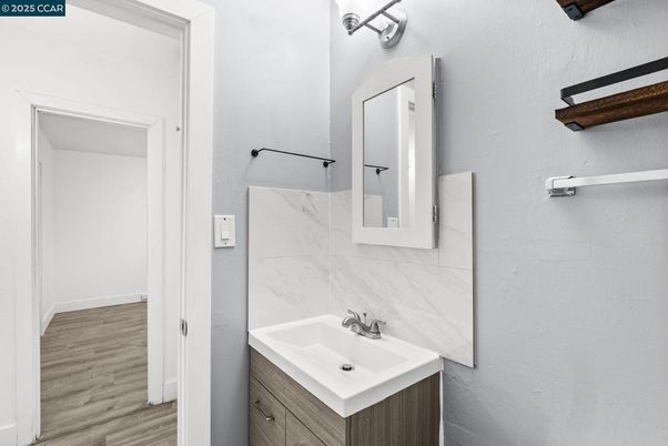 Bathroom, Interior, Marble Walls, Wood Texture Flooring