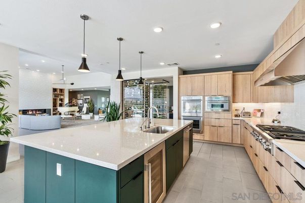 Dining room, Fireplace, Interior, Kitchen, Living room, Pendant Lights, Recessed Lighting, Stainless Steel Appliances