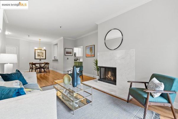 Dining room, Fireplace, Interior, Living room, Pendant Lights, Wood Texture Flooring
