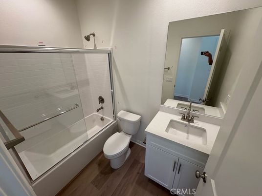Bathroom, Glass Shower, Interior, Wood Texture Flooring