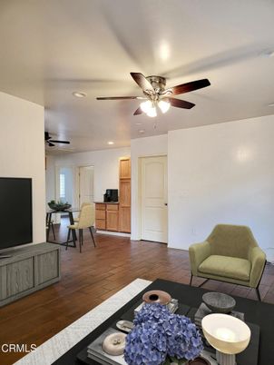 Dining room, Interior, Living room, Recessed Lighting, Wood Texture Flooring