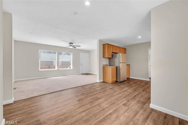 Empty room, Interior, Kitchen, Recessed Lighting, Wood Texture Flooring
