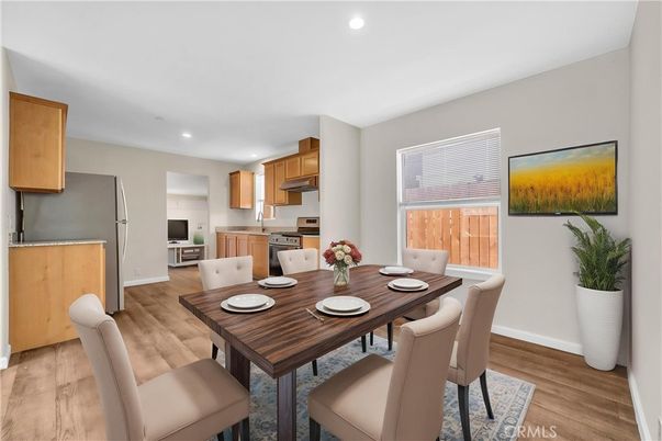 Dining room, Interior, Kitchen, Recessed Lighting, Wood Texture Flooring
