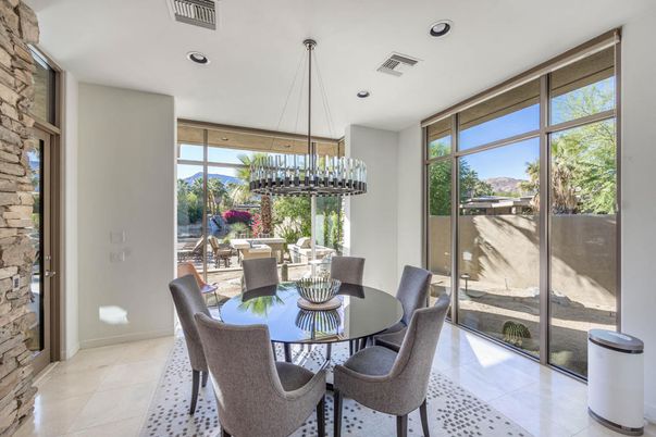 Dining room, Interior, Pendant Lights, Recessed Lighting, Stone Walls