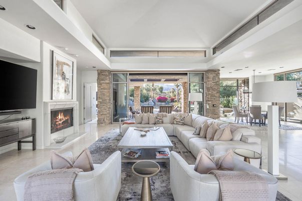 Dining room, Fireplace, Interior, Living room, Pendant Lights, Recessed Lighting