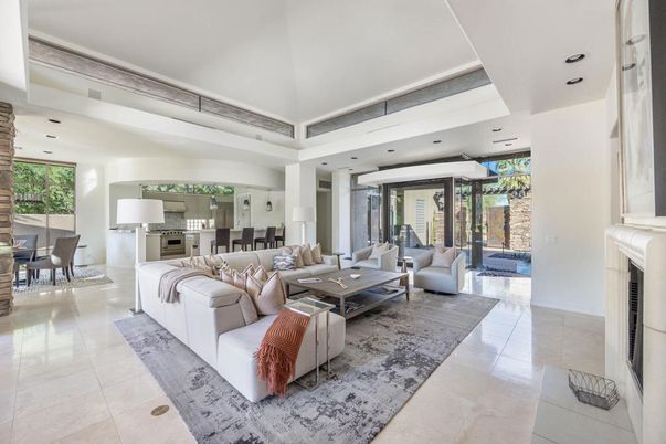 Dining room, Fireplace, Interior, Kitchen, Living room, Recessed Lighting, Stainless Steel Appliances