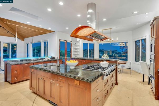Dining room, Interior, Kitchen, Pendant Lights, Recessed Lighting, Stainless Steel Appliances, Wooden Ceilings