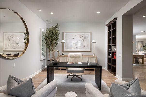 Home Office, Interior, Recessed Lighting, Wood Texture Flooring