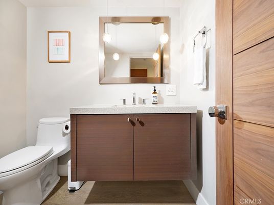Bathroom, Interior, Pendant Lights, Wood Texture Flooring