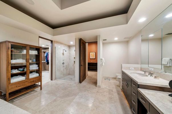 Bathroom, Dual Sink Vanities, Glass Shower, Interior, Recessed Lighting