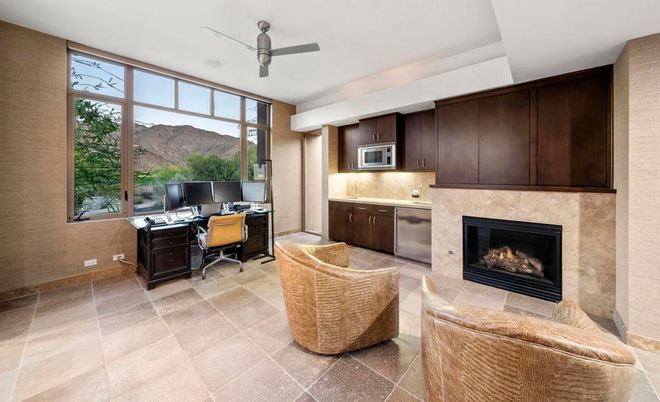 Fireplace, Home Office, Interior, Recessed Lighting