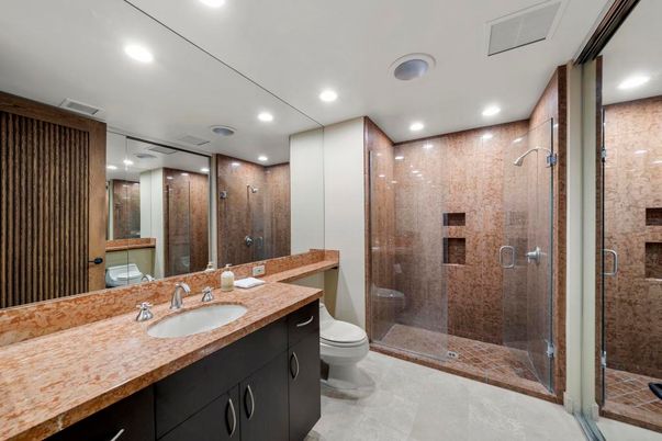 Bathroom, Glass Shower, Interior, Recessed Lighting