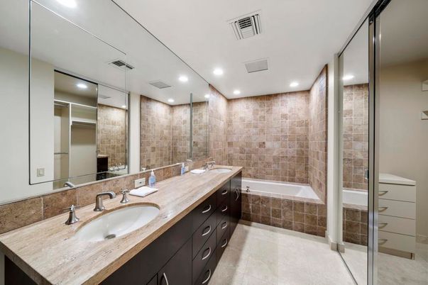 Bathroom, Dual Sink Vanities, Glass Shower, Interior, Recessed Lighting