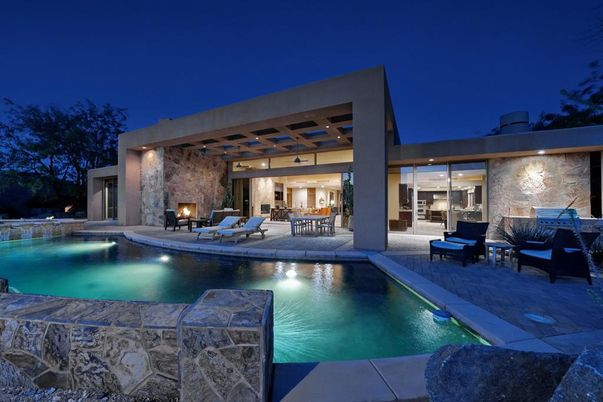 Exterior, Fireplace, Pool