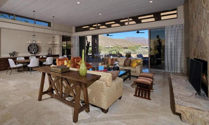 Dining room, Fireplace, Interior, Living room, Pendant Lights, Recessed Lighting