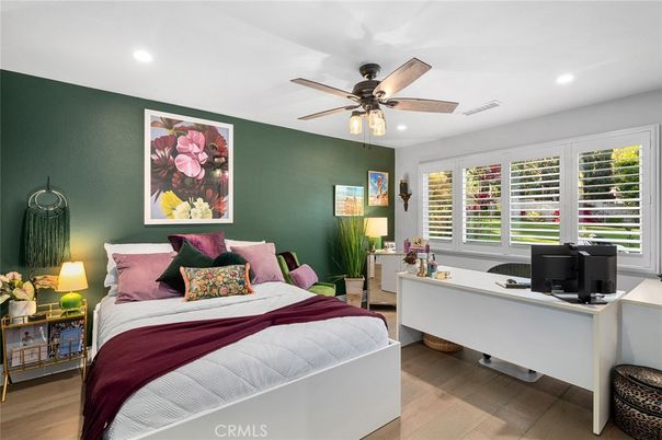 Bedroom, Home Office, Interior, Recessed Lighting, Wood Texture Flooring