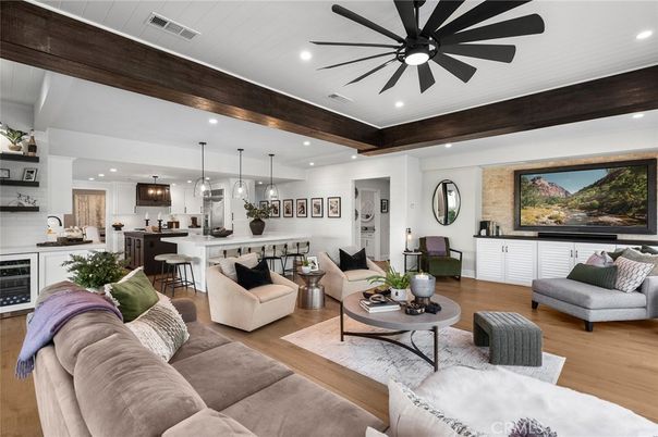 Interior, Kitchen, Living room, Pendant Lights, Recessed Lighting, Wood Texture Flooring