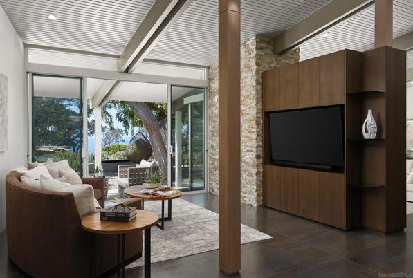 Interior, Living room, Recessed Lighting, Stone Walls