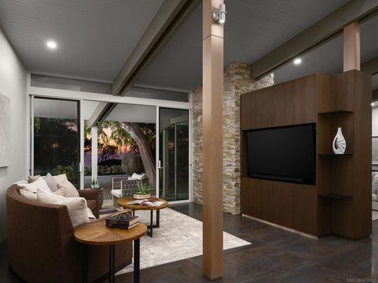 Interior, Living room, Recessed Lighting, Stone Walls