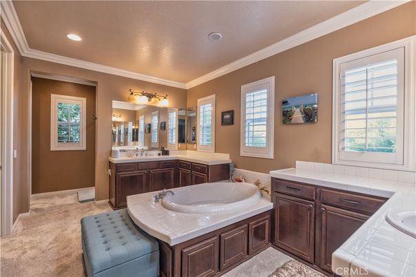 Bathroom, Dual Sink Vanities, Interior, Recessed Lighting, Tile Countertops