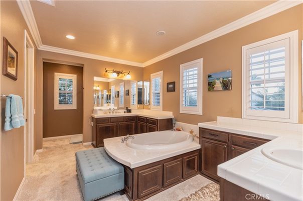 Bathroom, Dual Sink Vanities, Interior, Recessed Lighting, Tile Countertops