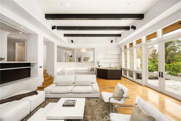 Interior, Living room, Recessed Lighting, Wooden Beams, Wood Texture Flooring