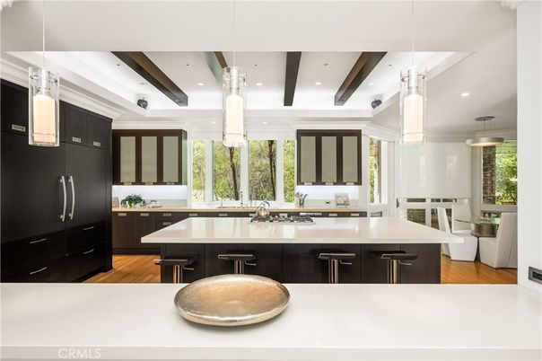 Interior, Kitchen, Pendant Lights, Recessed Lighting, Wooden Beams, Wood Texture Flooring