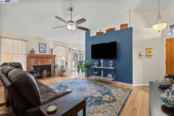 Fireplace, Interior, Living room, Pendant Lights, Wood Texture Flooring