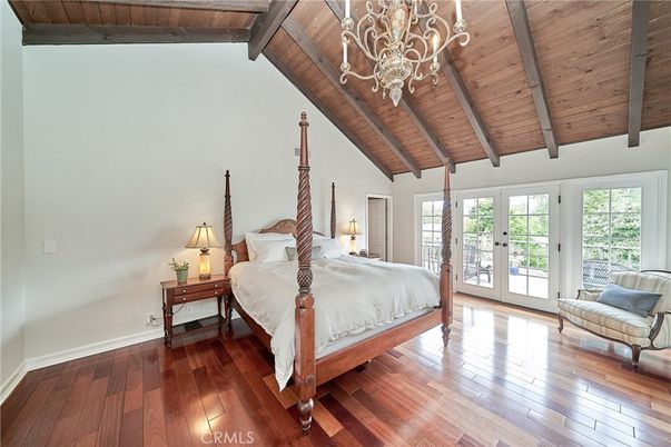 Bedroom, Chandelier, Interior, Wooden Beams, Wooden Ceilings, Wood Texture Flooring