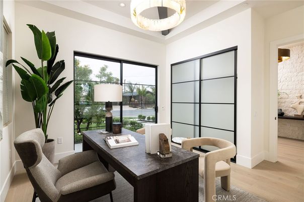 Home Office, Interior, Pendant Lights, Recessed Lighting, Wood Texture Flooring