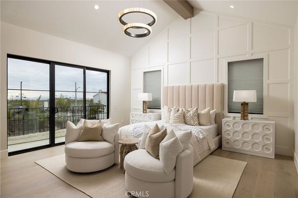 Bedroom, Interior, Pendant Lights, Recessed Lighting, Wood Texture Flooring