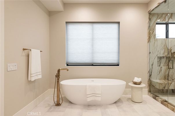 Bathroom, Free Standing Baths, Glass Shower, Interior, Marble Walls