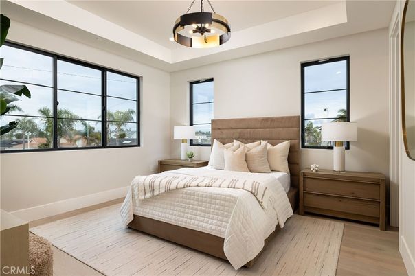 Bedroom, Interior, Pendant Lights, Wood Texture Flooring