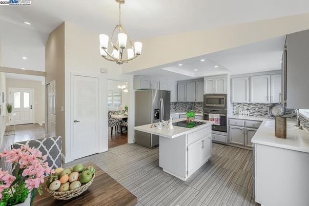 Chandelier, Interior, Kitchen, Pendant Lights, Recessed Lighting, Stainless Steel Appliances