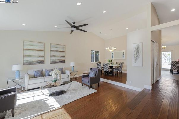 Chandelier, Dining room, Interior, Living room, Pendant Lights, Recessed Lighting, Wood Texture Flooring