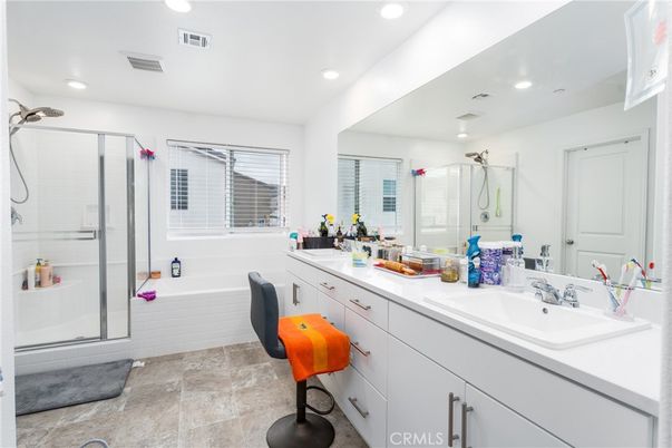 Bathroom, Dual Sink Vanities, Glass Shower, Interior, Recessed Lighting