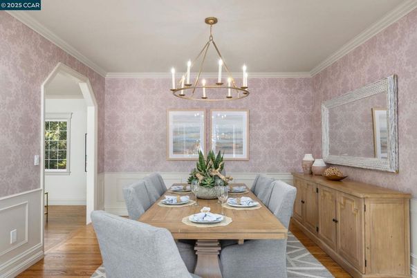 Chandelier, Dining room, Interior, Wood Texture Flooring
