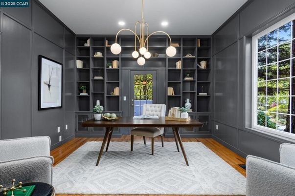 Home Office, Interior, Pendant Lights, Recessed Lighting, Wood Texture Flooring