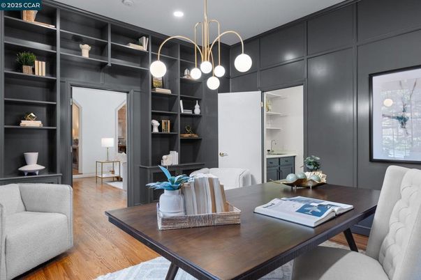 Home Office, Interior, Pendant Lights, Recessed Lighting, Wood Texture Flooring