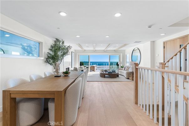 Dining room, Interior, Living room, Recessed Lighting, Water, Wood Texture Flooring