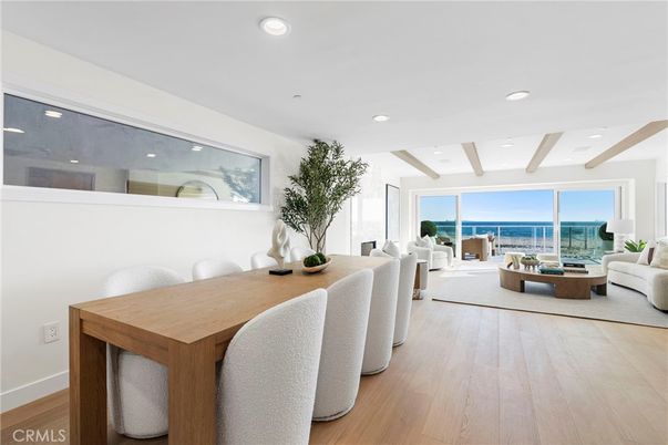 Dining room, Interior, Living room, Recessed Lighting, Water, Wood Texture Flooring