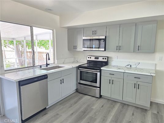 Interior, Kitchen, Stainless Steel Appliances, Wood Texture Flooring