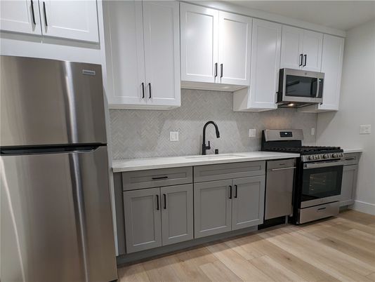 Interior, Kitchen, Stainless Steel Appliances, Wood Texture Flooring