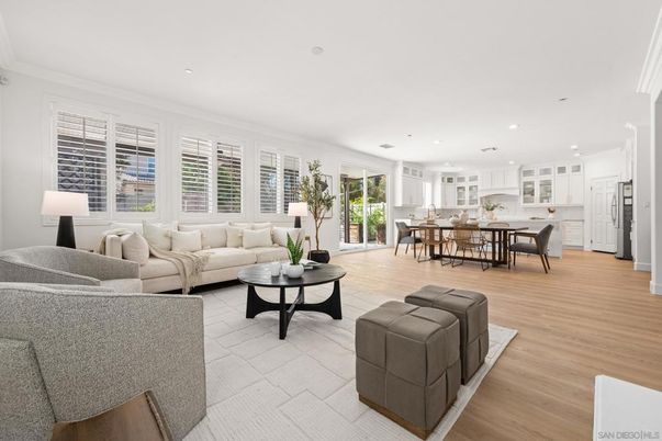 Dining room, Interior, Kitchen, Living room, Recessed Lighting, Wood Texture Flooring