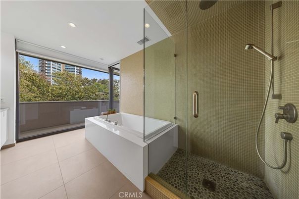 Bathroom, Free Standing Baths, Glass Shower, Interior, Recessed Lighting
