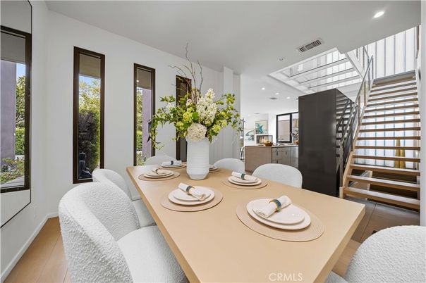 Dining room, Interior, Recessed Lighting, Wood Texture Flooring