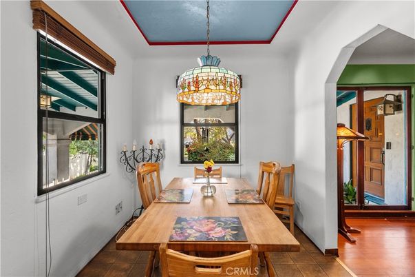 Dining room, Interior, Pendant Lights, Wood Texture Flooring