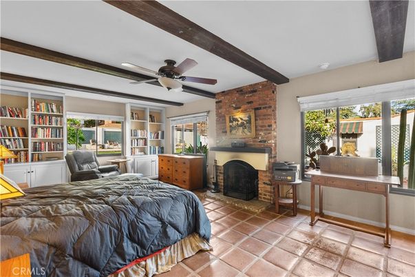 Bedroom, Fireplace, Interior, Stone Walls, Wooden Beams