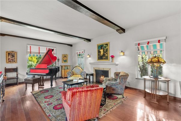 Fireplace, Interior, Living room, Piano, Wooden Beams, Wood Texture Flooring