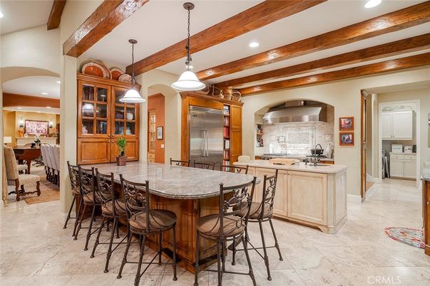 Dining room, Interior, Kitchen, Pendant Lights, Recessed Lighting, Stainless Steel Appliances, Wooden Beams